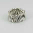 Size 4.5 Tiffany & Co Somerset Ring Mesh Weave Flexible in 925 Silver AUTHENTIC-1