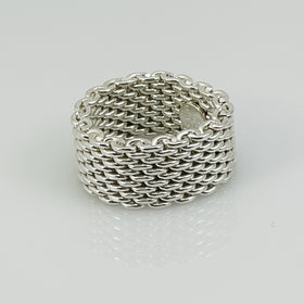 Size 4.5 Tiffany & Co Somerset Ring Mesh Weave Flexible in 925 Silver AUTHENTIC
