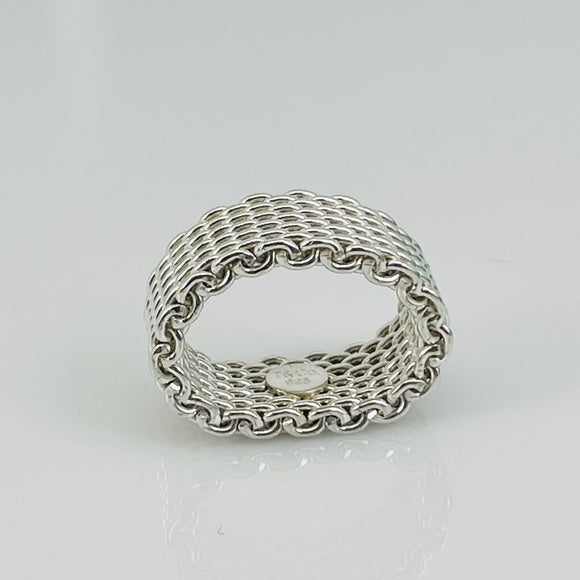 Size 4.5 Tiffany & Co Somerset Ring Mesh Weave Flexible in 925 Silver AUTHENTIC