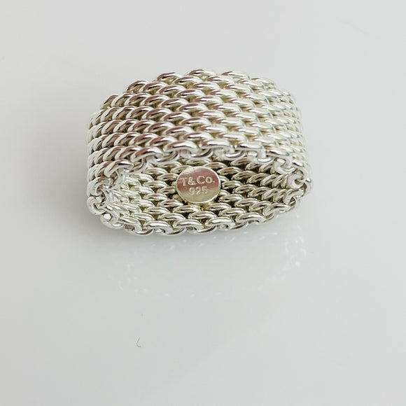 Size 4.5 Tiffany & Co Somerset Ring Mesh Weave Flexible in 925 Silver AUTHENTIC