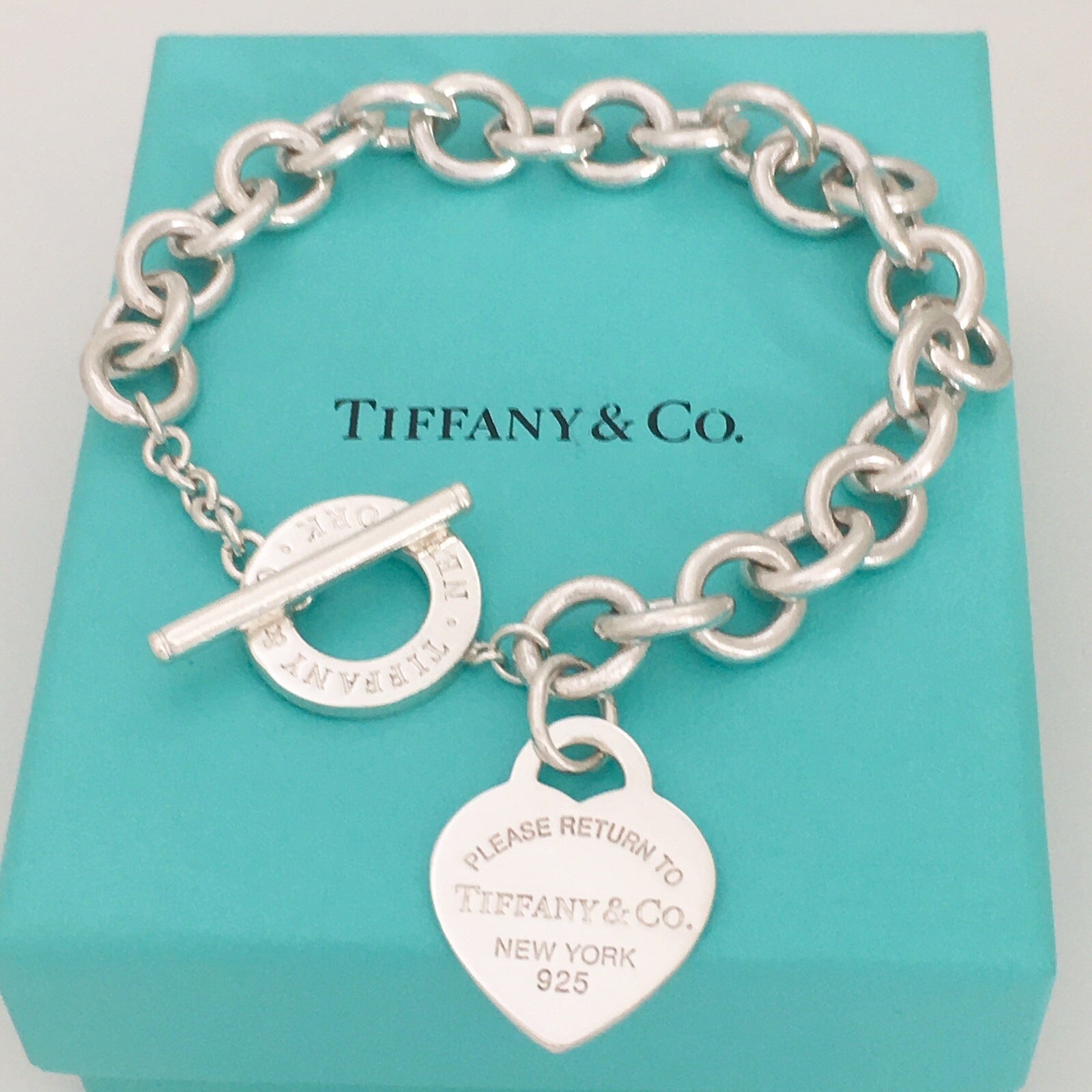 Large 8.5" Please Return to Tiffany Heart Tag Toggle Charm Bracelet NEW VERSION