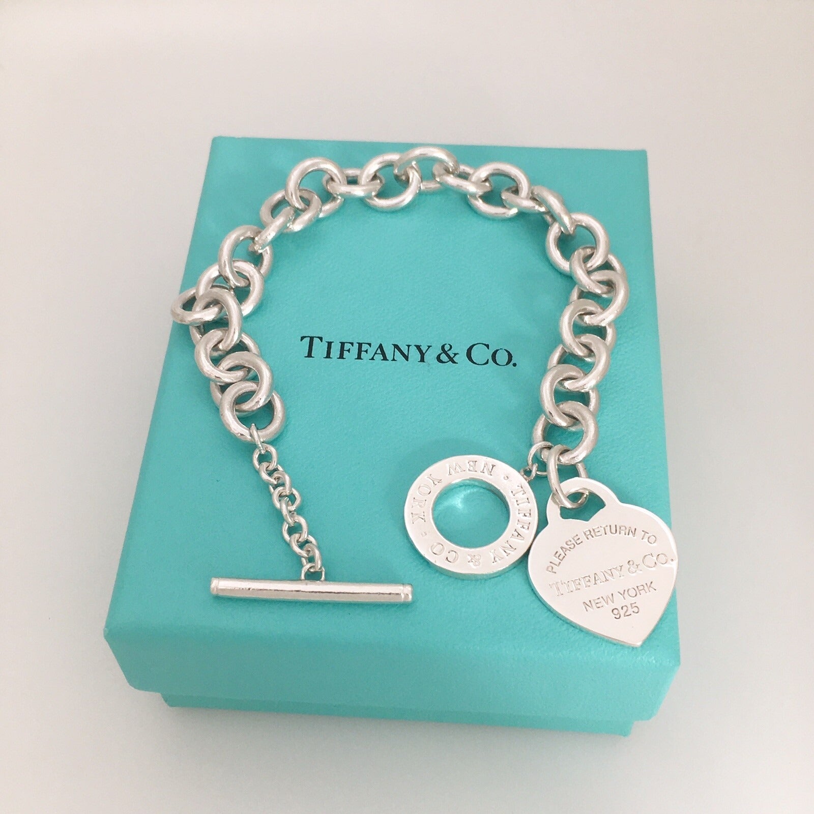 Large 8.5" Please Return to Tiffany Heart Tag Toggle Charm Bracelet NEW VERSION - 0