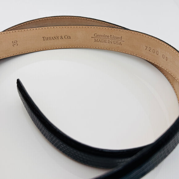 Tiffany & Co Black Lizard Skin Leather Mens Belt Size 36