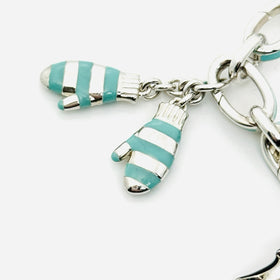 Tiffany Christmas Charm Bracelet Blue Enamel Tree, Mittens, Penguin, Cupcake Box - 0