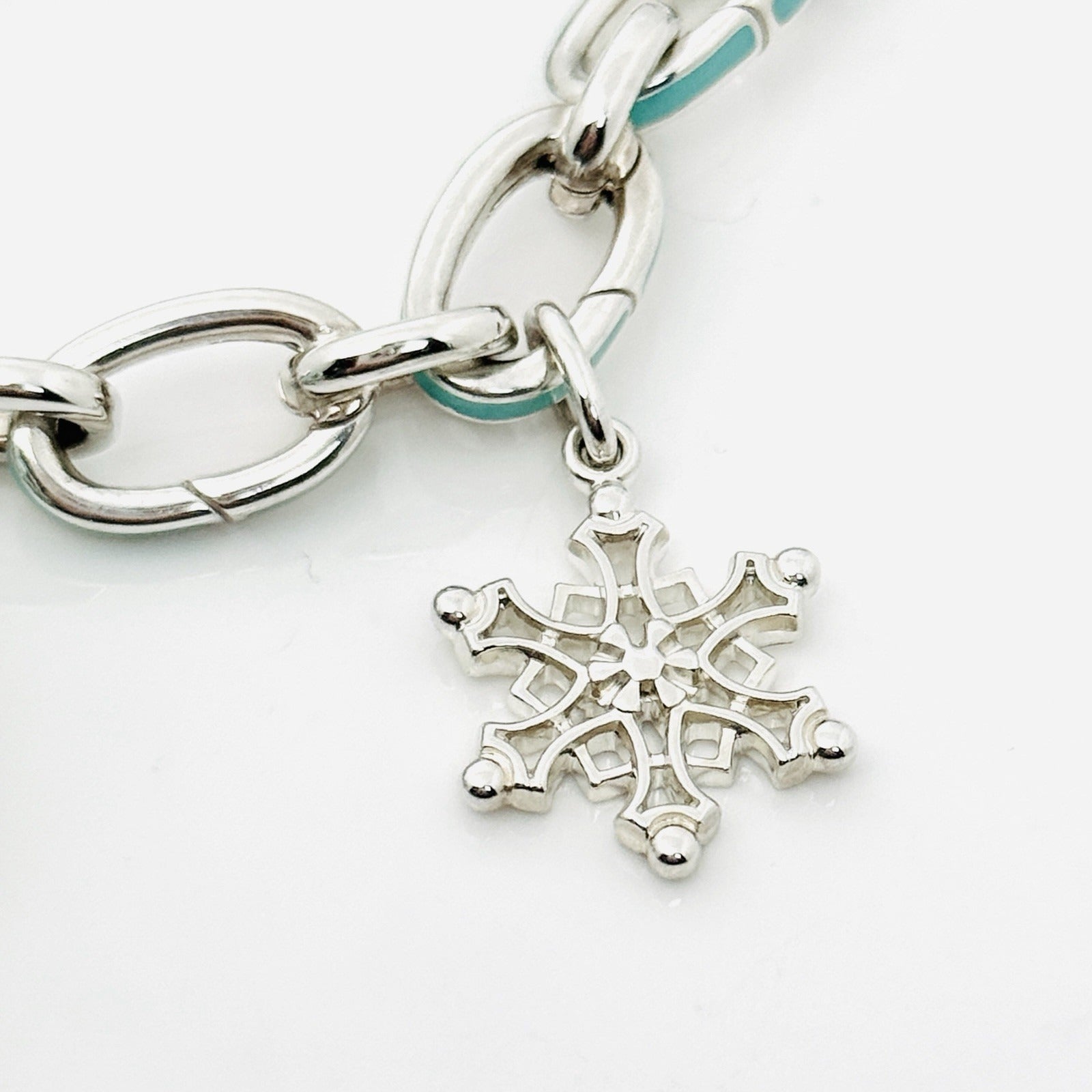 Tiffany Christmas Charm Bracelet Blue Enamel Tree, Mittens, Penguin, Cupcake Box
