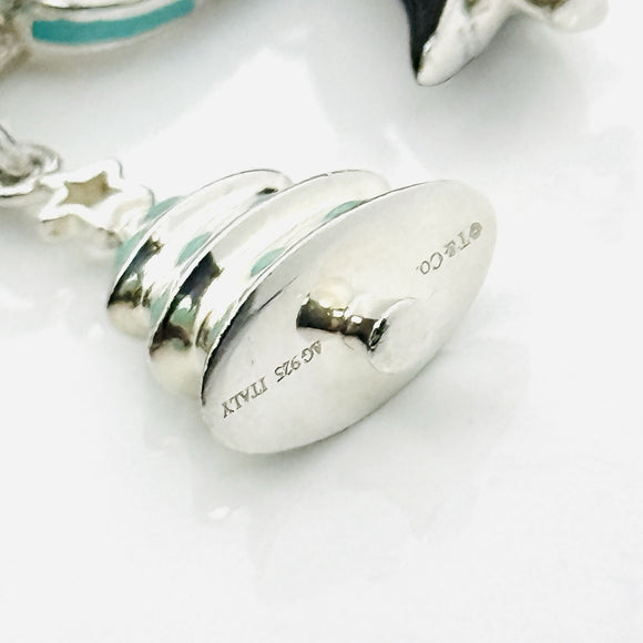 Tiffany Christmas Charm Bracelet Blue Enamel Tree, Mittens, Penguin, Cupcake Box