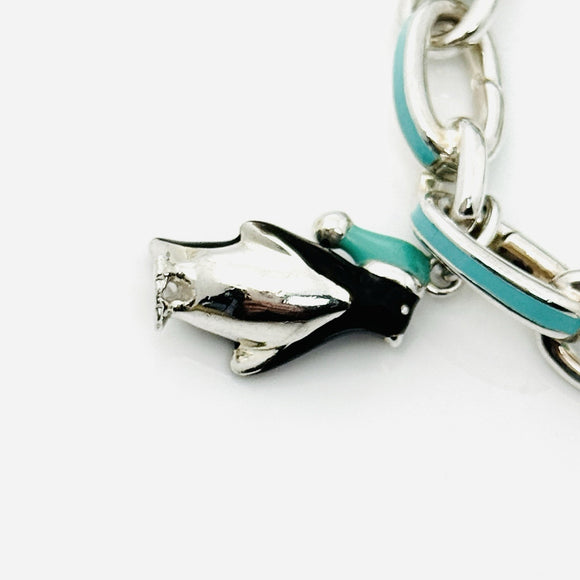 Tiffany Christmas Charm Bracelet Blue Enamel Tree, Mittens, Penguin, Cupcake Box