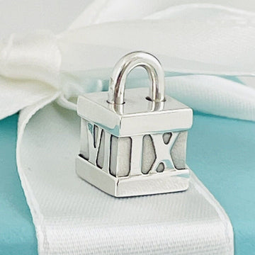 Tiffany & Co Atlas Padlock Charm Pendant Cube Box Square Roman Numerals