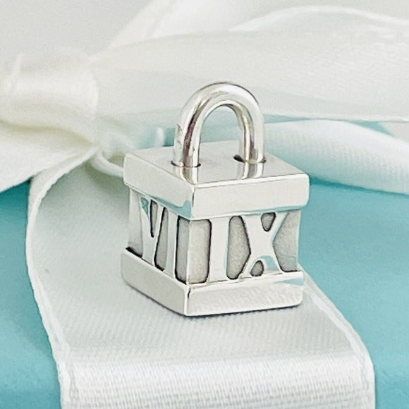 Tiffany & Co Atlas Padlock Charm Pendant Cube Box Square Roman Numerals