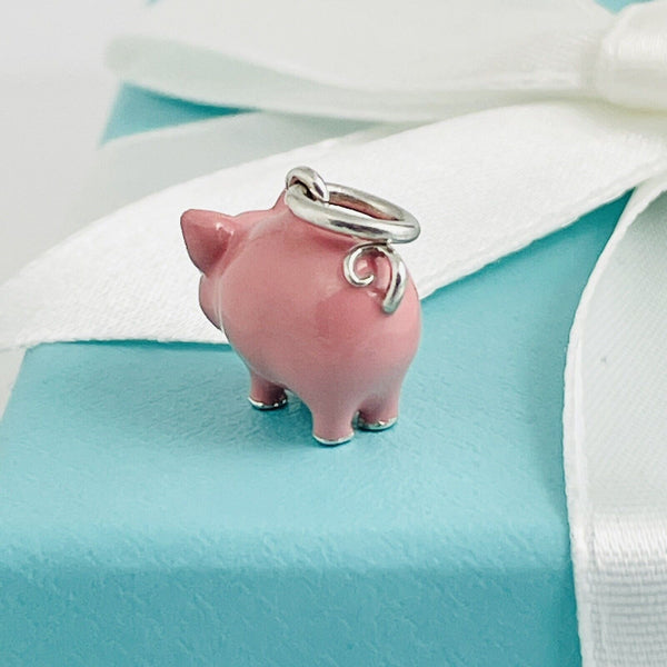 RARE Tiffany & Co Pink Enamel Pig Charm Pendant in Sterling Silver - 7