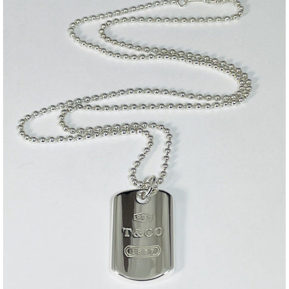 24" Tiffany & Co 1837 Dog ID Tag on Bead Chain Necklace Mens Unisex