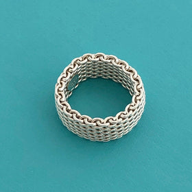 Size 4.5  Tiffany & Co Somerset Mesh Basket Weave Ring in Sterling Silver
