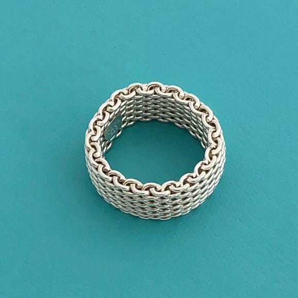 Size 4.5  Tiffany & Co Somerset Mesh Basket Weave Ring in Sterling Silver