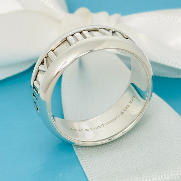 Size 10 Tiffany & Co Atlas Ring Roman Numerals Mens Unisex in Sterling Silver