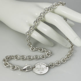 18" Please Return To Tiffany Oval Tag Choker Pendant Necklace in Sterling Silver
