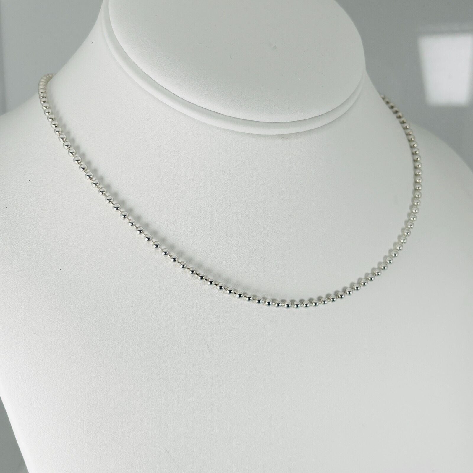 20" Tiffany & Co Bead Necklace Dog Chain with Lobster Clasp 2.3mm Beads Silver