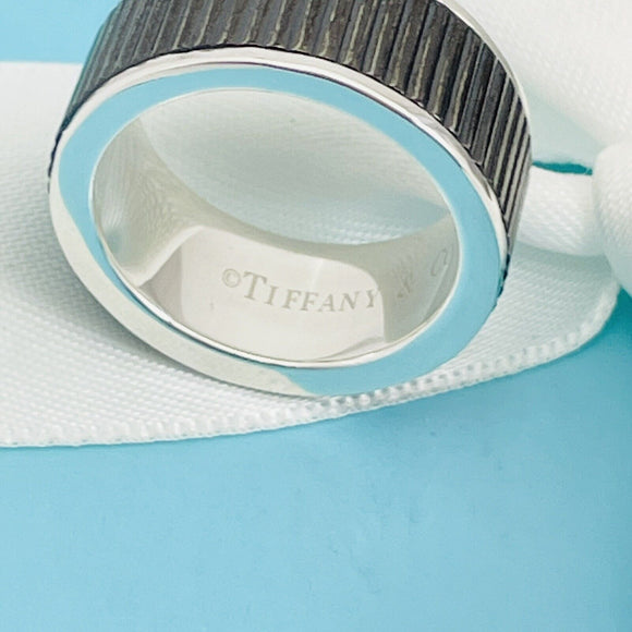 Size 6 Tiffany & Co Midnight Black Coin Edge Titanium and Silver Ring