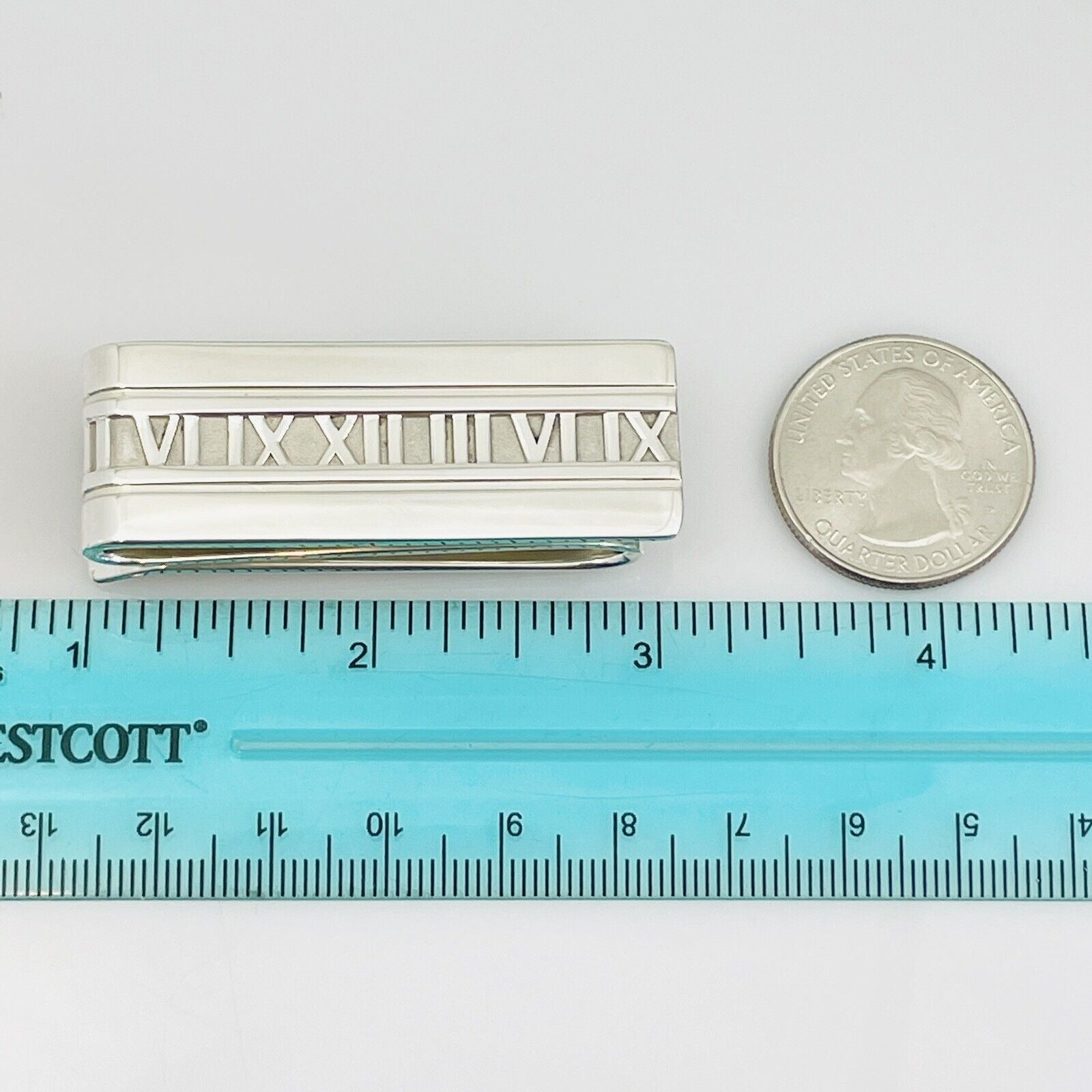 RARE Tiffany Atlas Double Money Clip  Sterling Silver with Roman Numerals