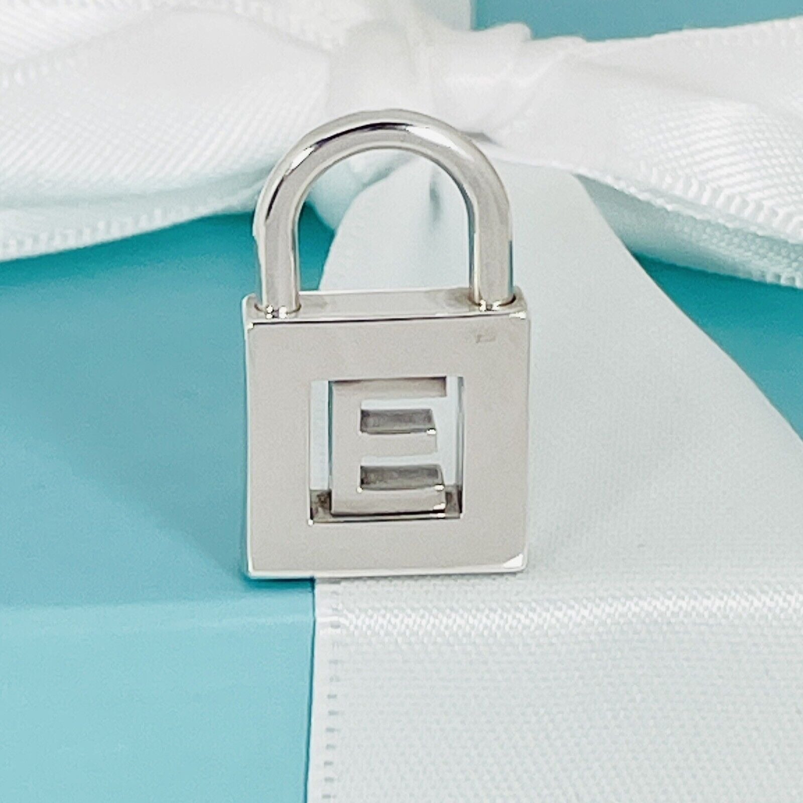 Tiffany & Co Sterling Silver Letter E Alphabet Initial Padlock Charm Pendant