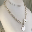 20” Large Tiffany & Co Sterling Silver Blank Heart Tag Toggle Necklace Plus Size-2