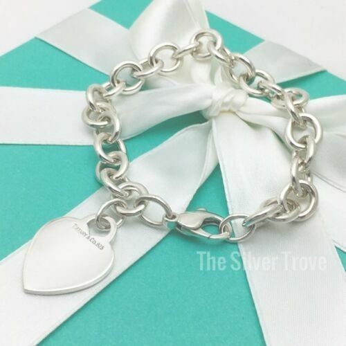 Tiffany Heart Tag Charm Bracelet in Sterling Silver Blank Engravable Heart - 1