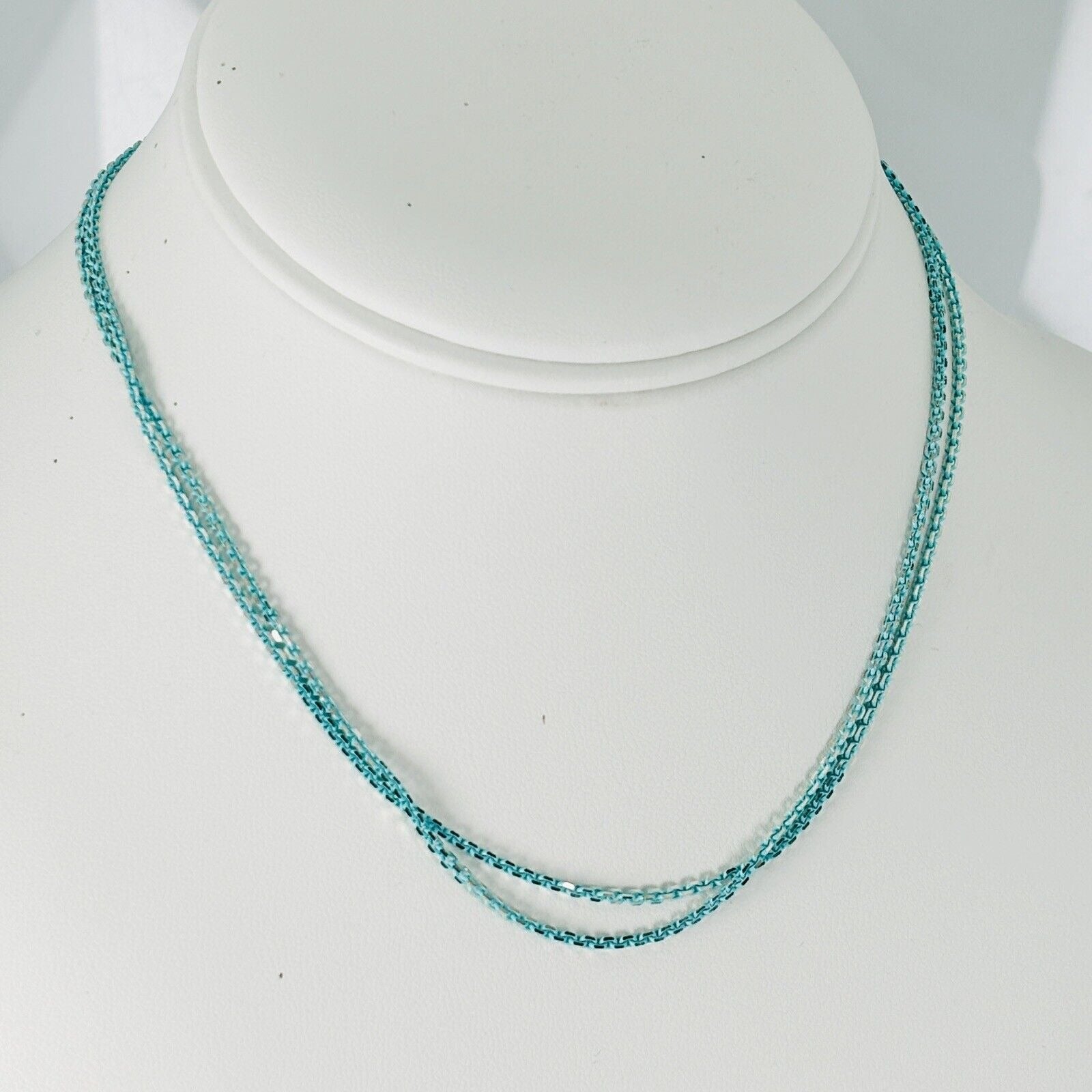 Tiffany & Co Sparkler Blue Coated Silver Enamel Chain Necklace 30" 1.7mm Links