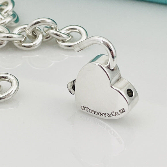 Return to Tiffany & Co Heart Padlock Lock Pendant Necklace in Sterling Silver