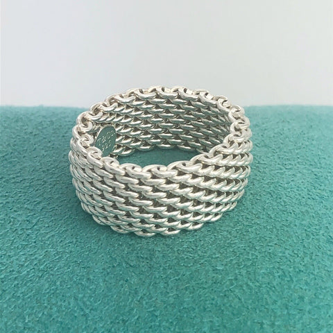 Size 8 Tiffany & Co Somerset Mesh Weave Mens Unisex Ring in Sterling Silver - 0