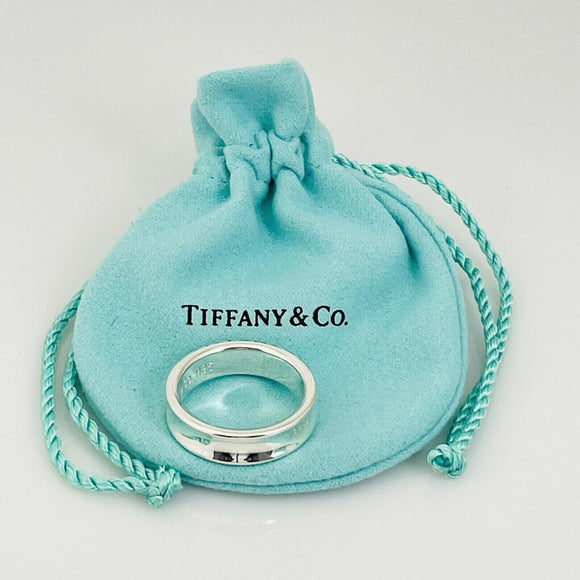 Size 10 Tiffany 1837 Ring in Sterling Silver Concave Band with Blue Pouch