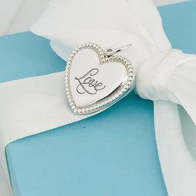 Tiffany & Co LOVE Heart Pendant Beaded Edge Milgrain Pendant or Charm - 0