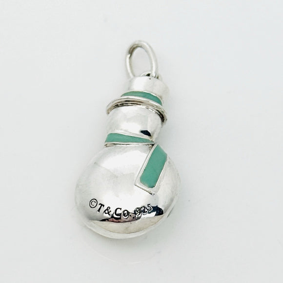 Tiffany & Co Christmas Snowman Charm or Pendant in Blue Enamel and Silver