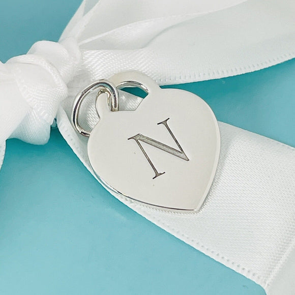Tiffany Letter N Heart Pendant or Charm Notes Alphabet in Sterling Silver