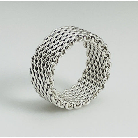 Size 7.5 Tiffany Somerset Mesh Basket Weave Ring in Sterling Silver Unisex