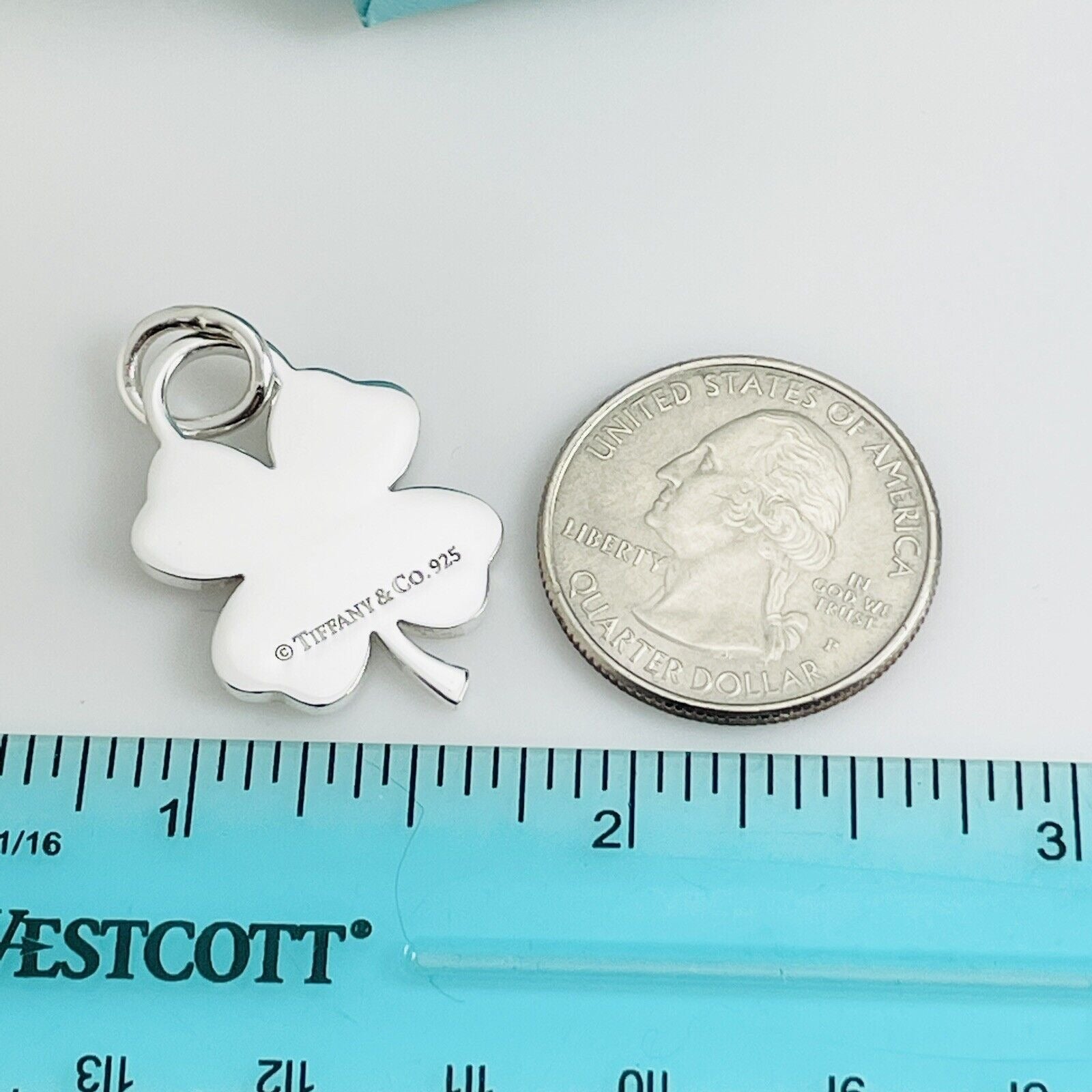 Tiffany & Co Silver Good Luck Shamrock Lucky Irish 4 Leaf Clover Charm Pendant