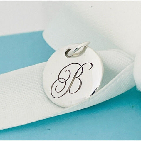 Tiffany Silver Letter B Alphabet Initial Round Circle Notes Charm Pendant