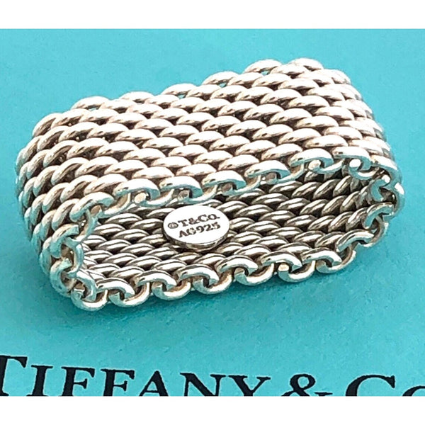 Size 7.5  Tiffany Somerset Mesh Weave Mens Unisex Ring in Sterling Silver - 1