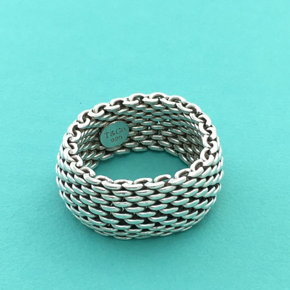 Size 8 Tiffany & Co Mens Unisex Silver Somerset Mesh Weave Flexible Dome Ring