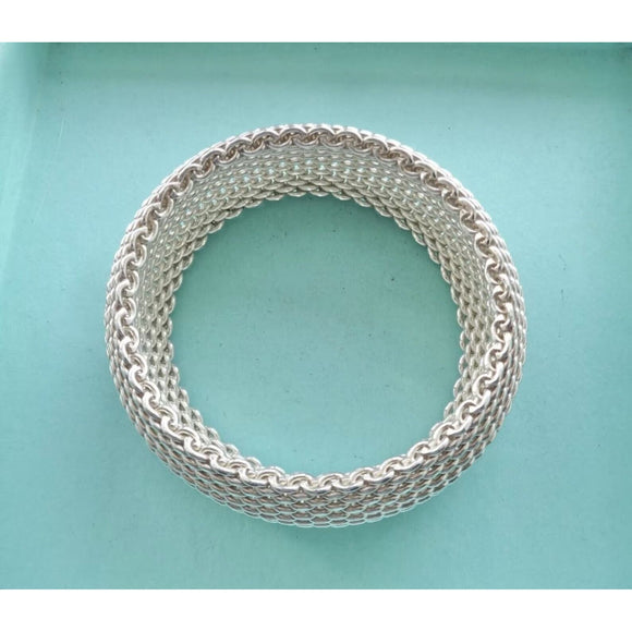 Tiffany Wide Somerset Bracelet Mesh Weave Flexible Bangle in Sterling Silver