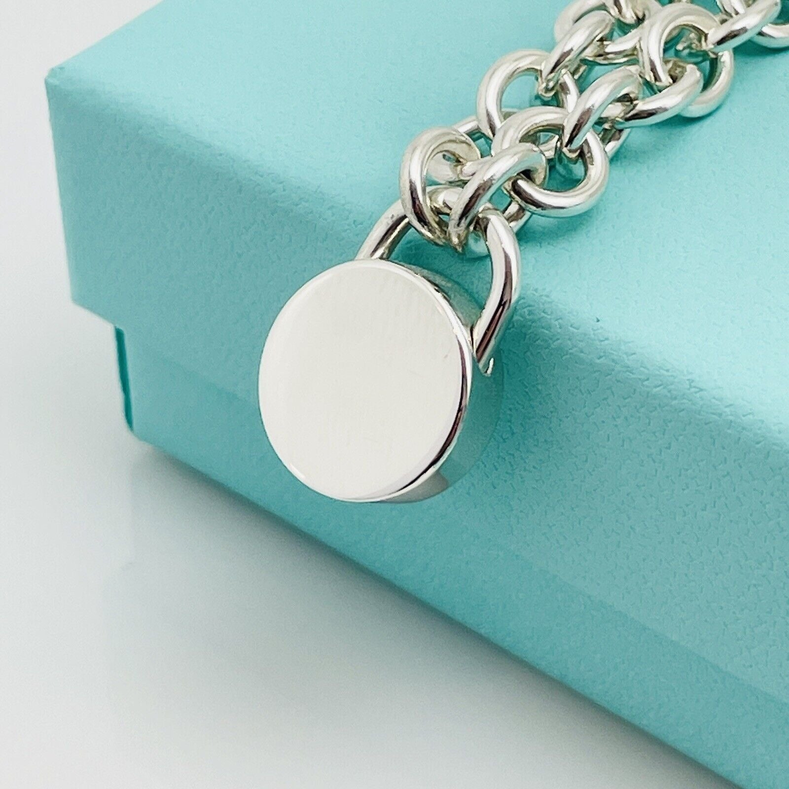 18" Tiffany & Co Round Padlock Lock Pendant Necklace in Silver Engravable