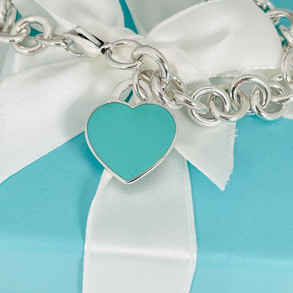 Large 8.5" Return to Tiffany Blue Enamel Heart Tag Charm Bracelet in Silver - 4