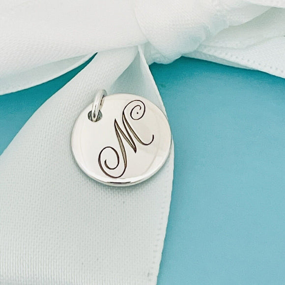 Tiffany Silver Letter M Alphabet Initial Round Circle Notes Charm Pendant