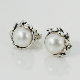 Tiffany Small 6mm Pearl Olive Leaf Earring by Paloma Picasso Stud in Silver - 0