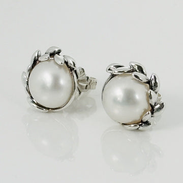Tiffany Small 6mm Pearl Olive Leaf Earring by Paloma Picasso Stud in Silver - 0