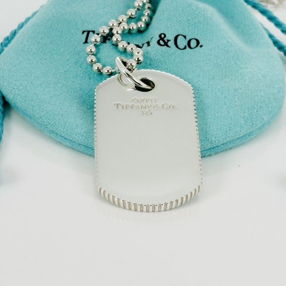 30" Tiffany & Co Mens Coin Edge ID Dog Tag Bead Chain Necklace