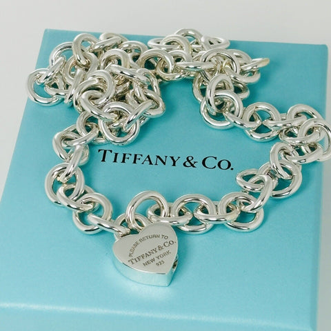 18" Return to Tiffany & Co Heart Padlock Lock Pendant Necklace in Silver - 0