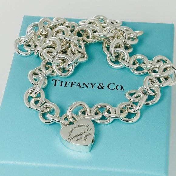 18" Return to Tiffany & Co Heart Padlock Lock Pendant Necklace in Silver