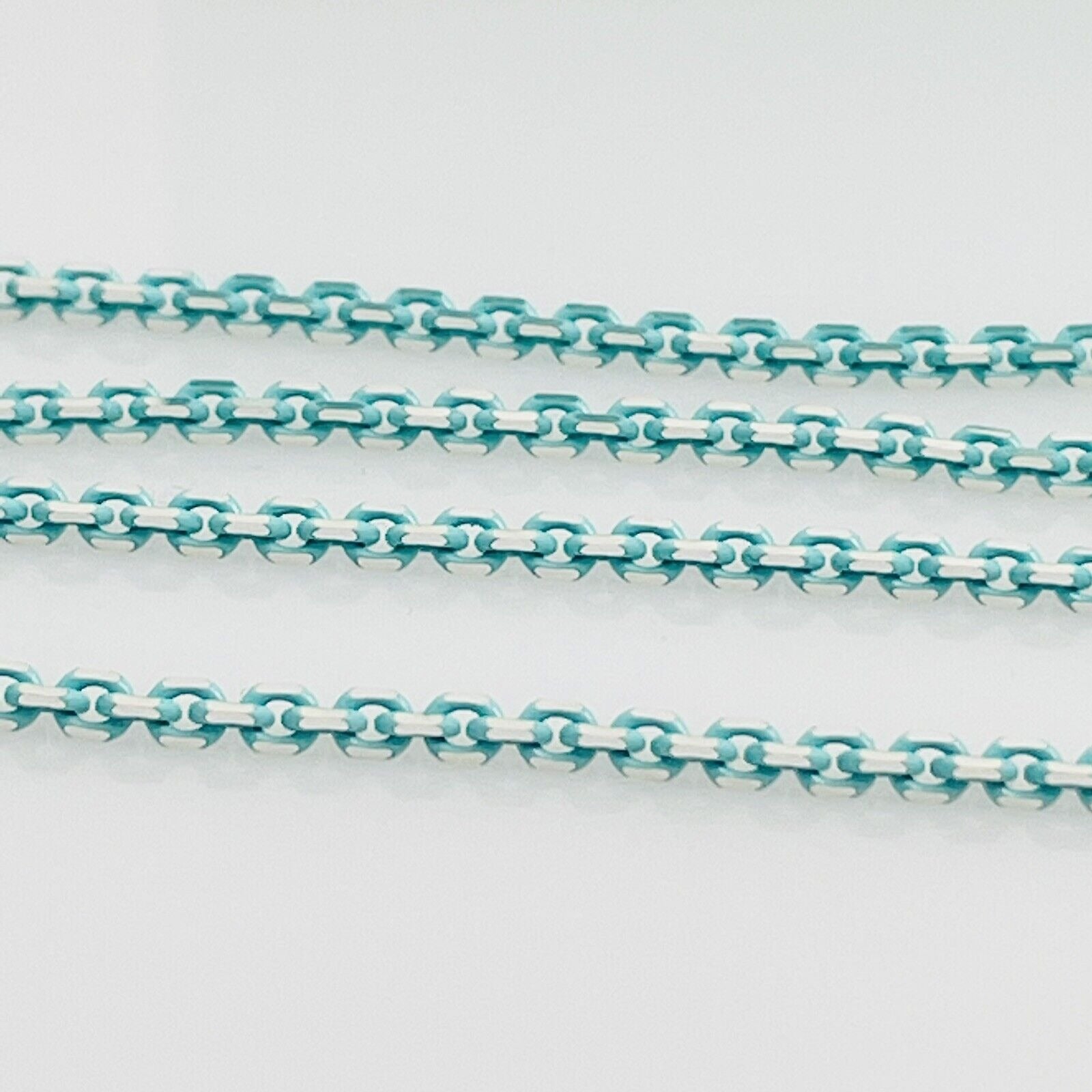 Tiffany & Co Sparkler Blue Coated Silver Enamel Chain Necklace 30" 2.5mm Links