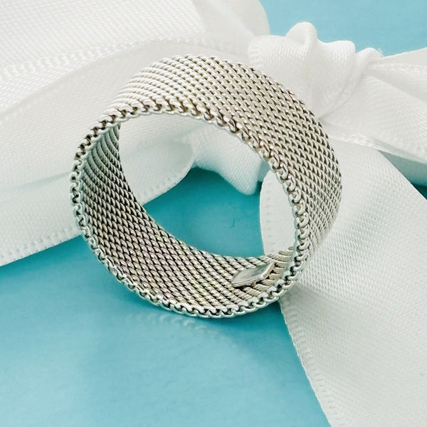 Size 10.5 Tiffany Somerset Ring Firm Mesh Weave Mens Unisex in Sterling Silver - 2