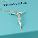 18" Tiffany & Co 27mm Sterling Silver Crucifix Elsa Peretti Cross Necklace-1