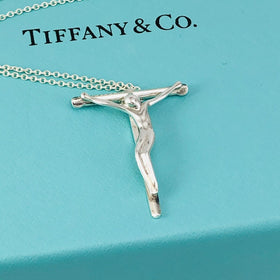 18" Tiffany & Co 27mm Sterling Silver Crucifix Elsa Peretti Cross Necklace